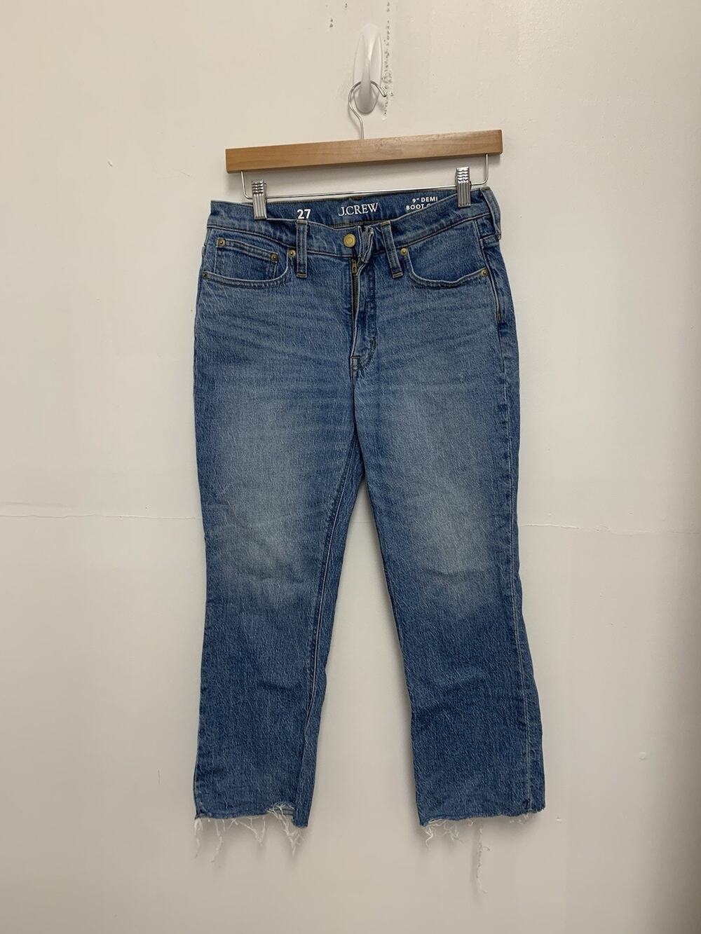 J Crew Billie Demi Boot Crop Women's Raw Hem Blue Jeans Size 27
